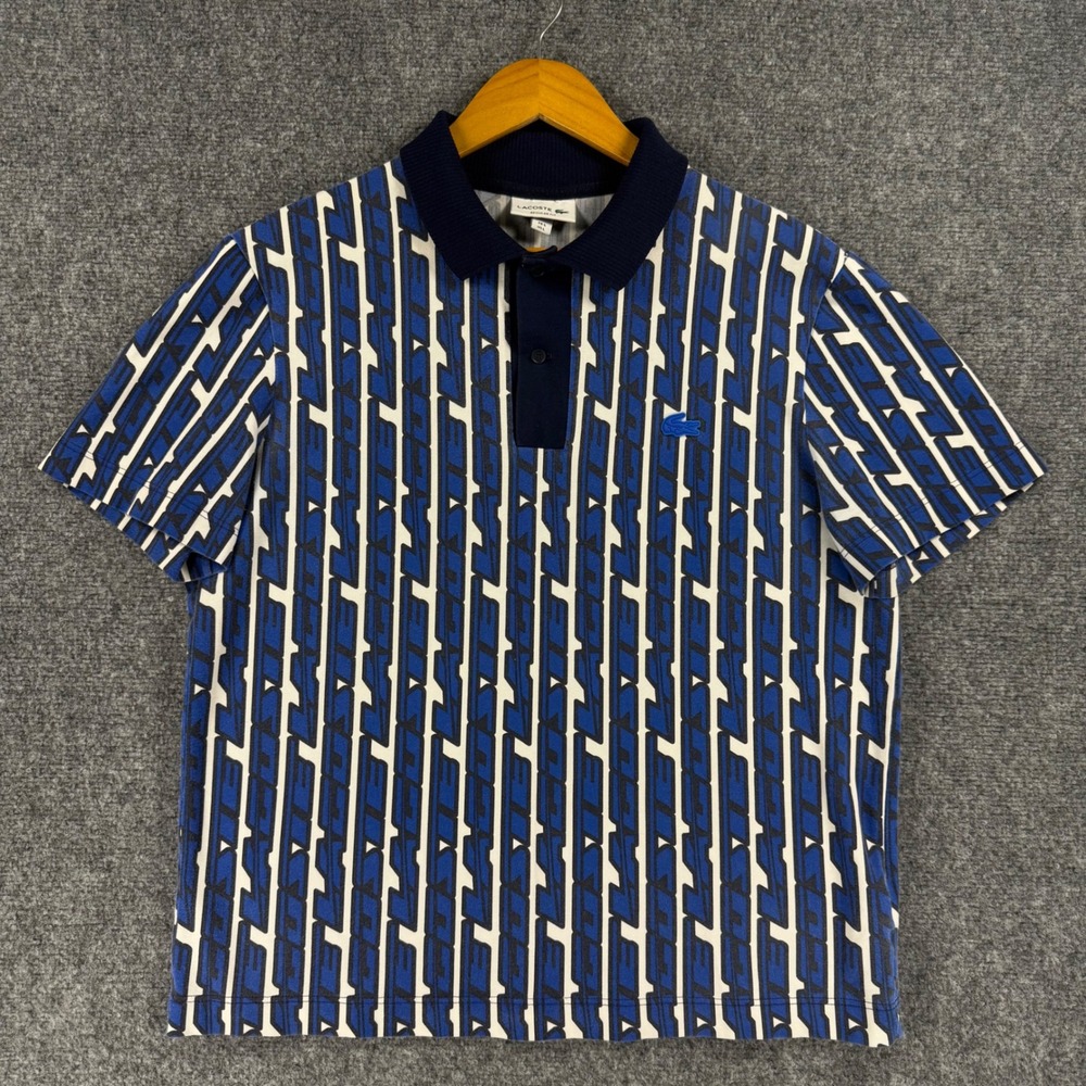 Lacoste Monogram Print Polo Shirt Men's Large (fits like medium) Blue